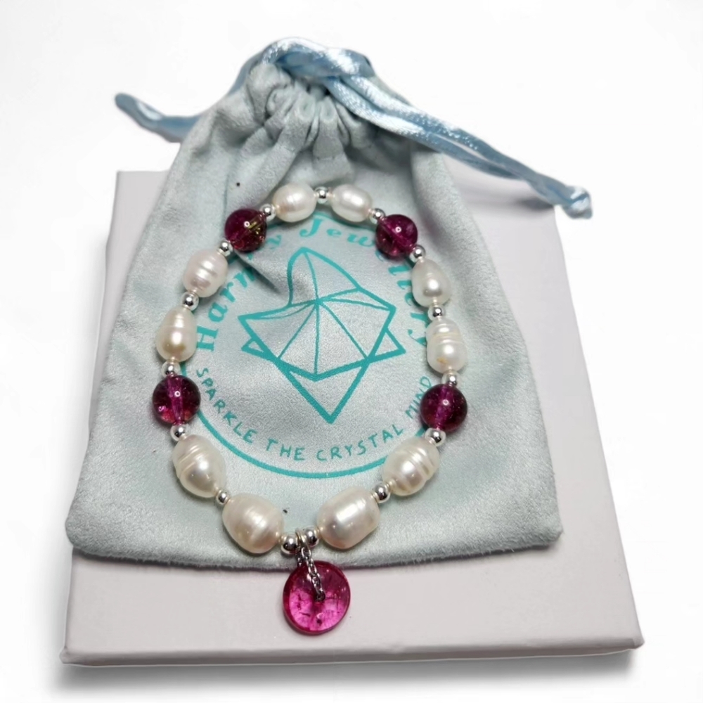Freshwater Pearl, Pink Tourmaline Quartz bracelet